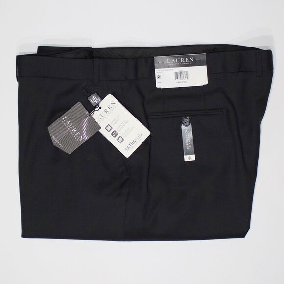 Ralph Lauren Ultraflex Classic Fit Black Wool Blend Flat Front Pant Men Sz 44x30 - Picture 2 of 11